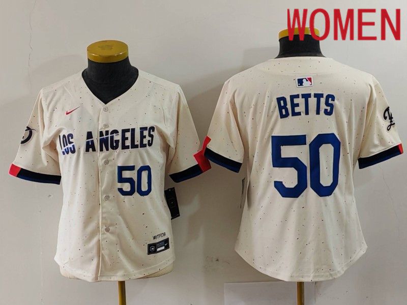 Women Los Angeles Dodgers #50 Betts Cream Fashion Nike Game MLB Jersey style 7034->->Women Jersey
